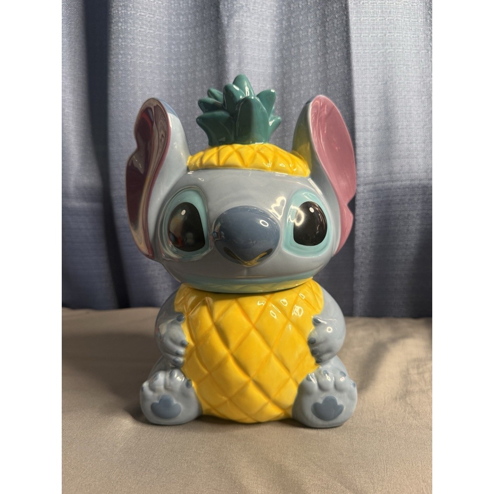Disney Stitch Tropical Pineapple Cookie Jar Canister Ceramic New